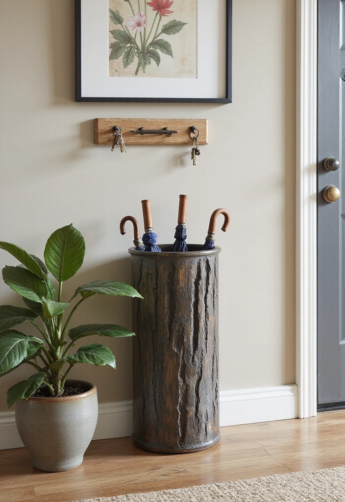 14 Entryway Key Holder Ideas That'll Make a Stunning First Impression (Don’t Miss #11!) - 11. Stylish Umbrella Stand Key Holder Combo
