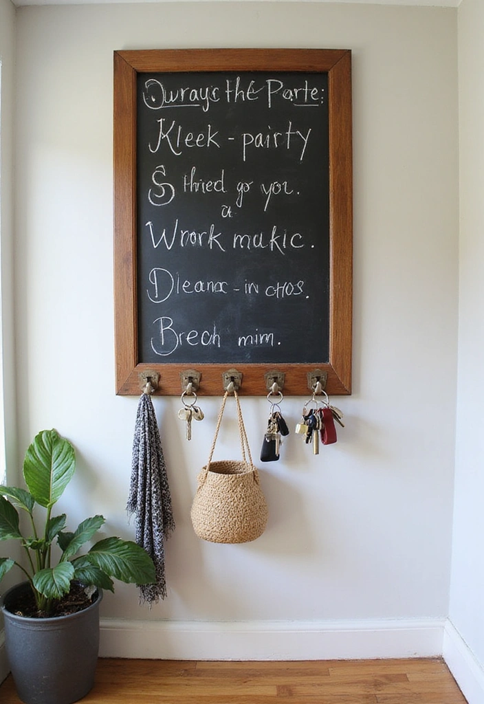 14 Entryway Key Holder Ideas That'll Make a Stunning First Impression (Don’t Miss #11!) - 14. Fun and Functional Chalkboard Wall Organizer
