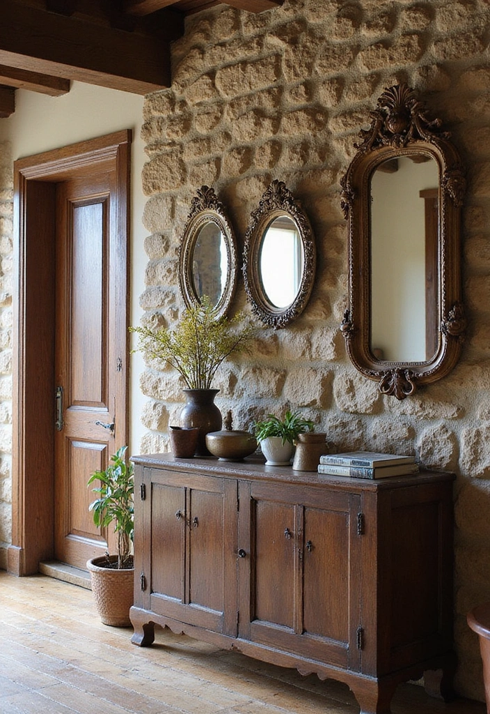 14 Entryway Stone Wall Ideas That Will Wow Your Guests from the Moment They Step In! - 5. Vintage Stone Wall