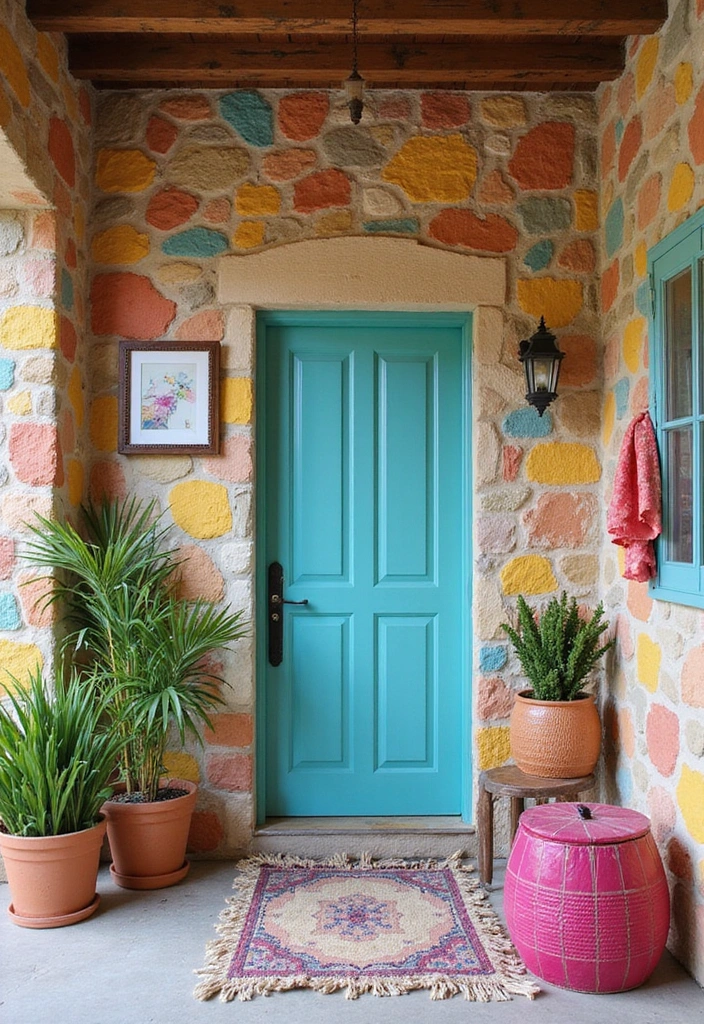 14 Entryway Stone Wall Ideas That Will Wow Your Guests from the Moment They Step In! - 6. Colorful Stone Wall