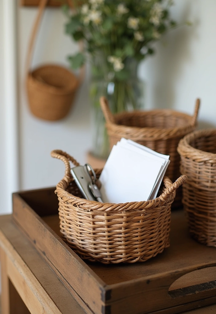 14 Farmhouse Entryway Tray Decor Ideas for a Welcoming First Impression (Wait Until You See #7!) - 14. Farmhouse Chic with Baskets