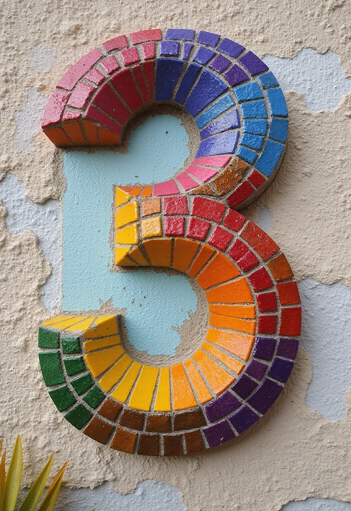 14 Stunning Custom House Numbers That Will Make Your Neighbors Jealous! - 3. Artistic Mosaic Designs