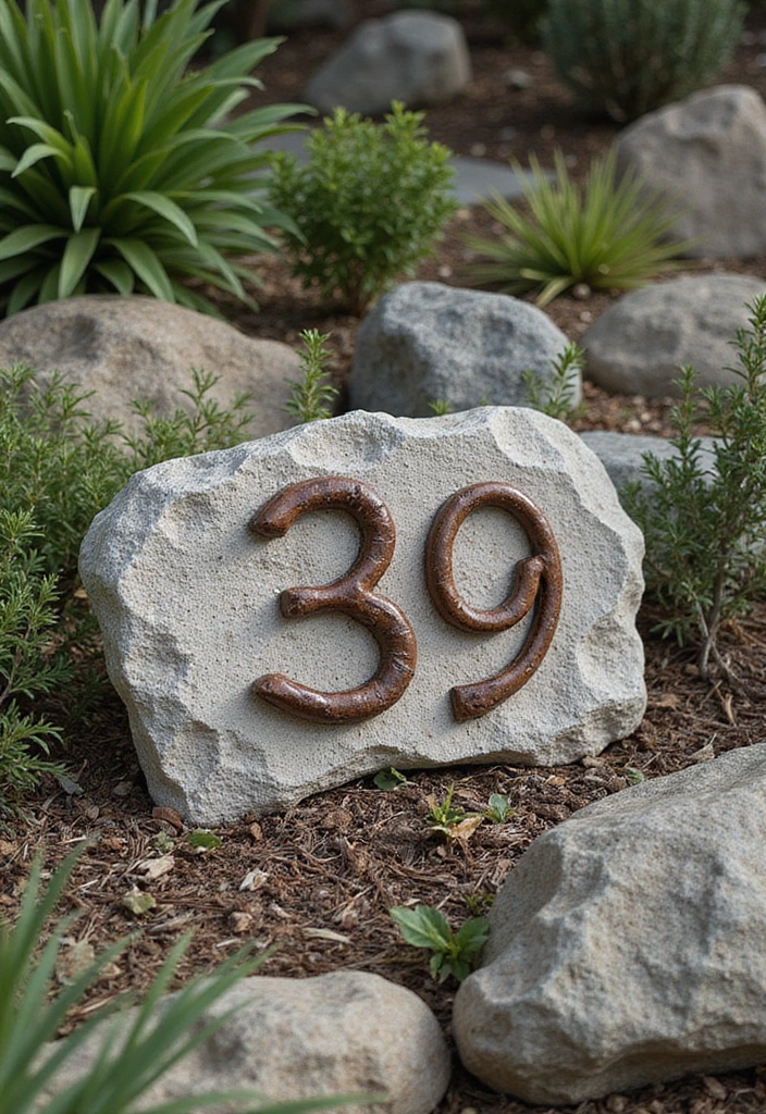 14 Stunning Custom House Numbers That Will Make Your Neighbors Jealous! - 7. Nature-Inspired Stone Numbers