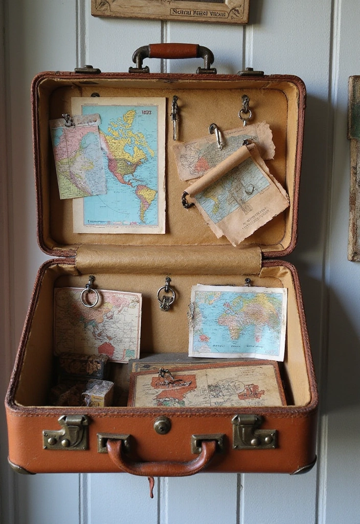 14 Themed Key Holder Ideas That Reflect Your Unique Personality and Style! - 5. Vintage Suitcase Display