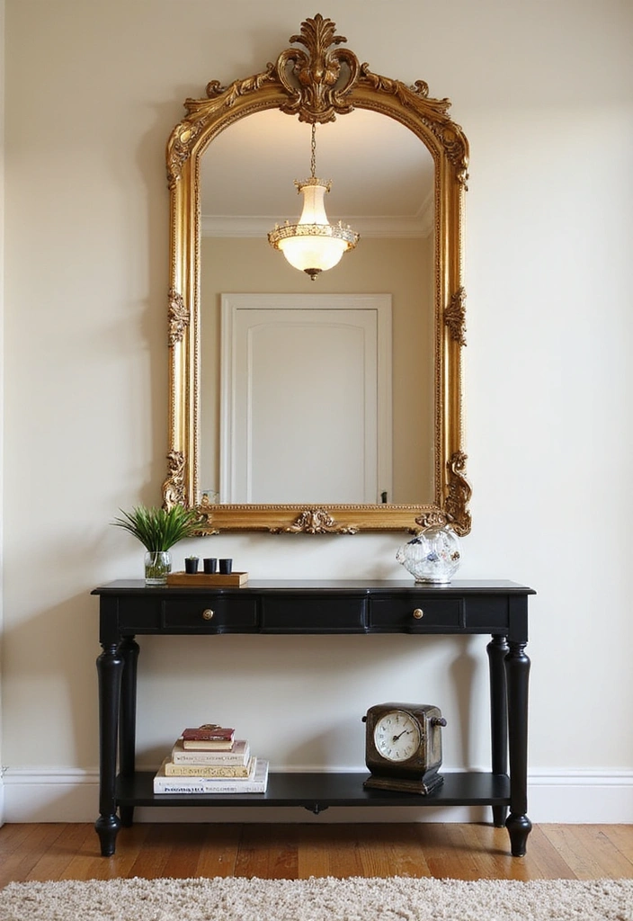 14 Vintage Entryway Mirror Ideas That Bring Timeless Elegance (You’ll Be Inspired by #9!) - 1. Ornate Gold Framed Mirror