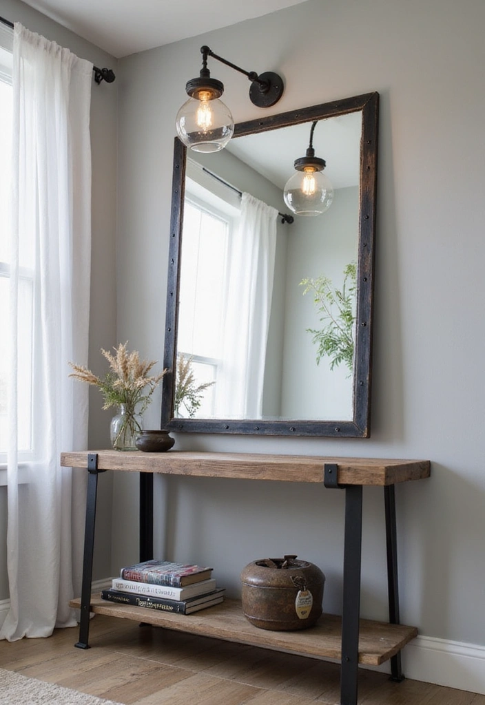 14 Vintage Entryway Mirror Ideas That Bring Timeless Elegance (You’ll Be Inspired by #9!) - 11. Industrial-Style Vintage Mirror