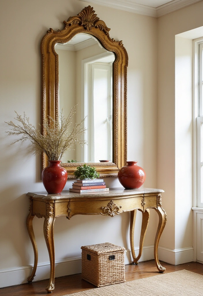 14 Vintage Entryway Mirror Ideas That Bring Timeless Elegance (You’ll Be Inspired by #9!) - 12. Vintage Gilded Mirror