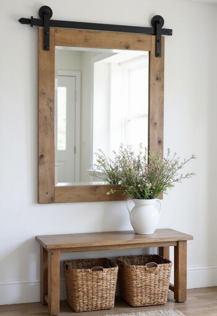 14 Vintage Entryway Mirror Ideas That Bring Timeless Elegance (You’ll Be Inspired by #9!) - 5. Rustic Barn Door Mirror