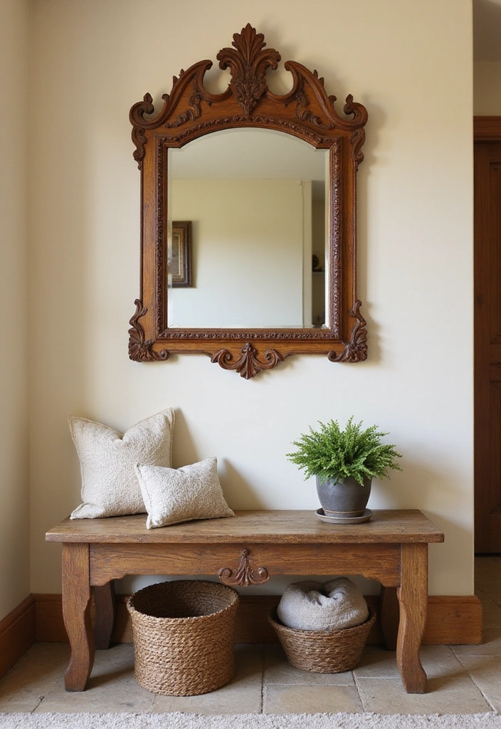 14 Vintage Entryway Mirror Ideas That Bring Timeless Elegance (You’ll Be Inspired by #9!) - 7. Wooden Framed Vintage Mirror