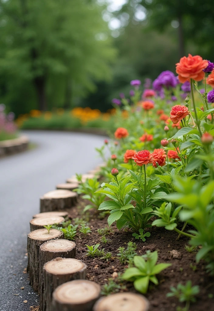 14 Wooden Driveway Edging Ideas That Add a Rustic Charm to Your Home! - 8. Planted Wooden Edging