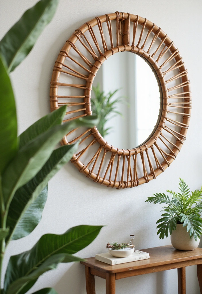 15 Affordable Entryway Mirror Ideas That Look Way More Expensive Than They Are! - 1. Round Rattan Mirror