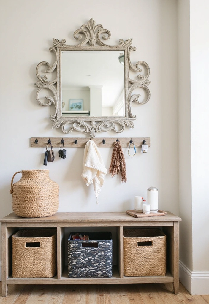 15 Affordable Entryway Mirror Ideas That Look Way More Expensive Than They Are! - 12. Decorative Mirror with Hooks