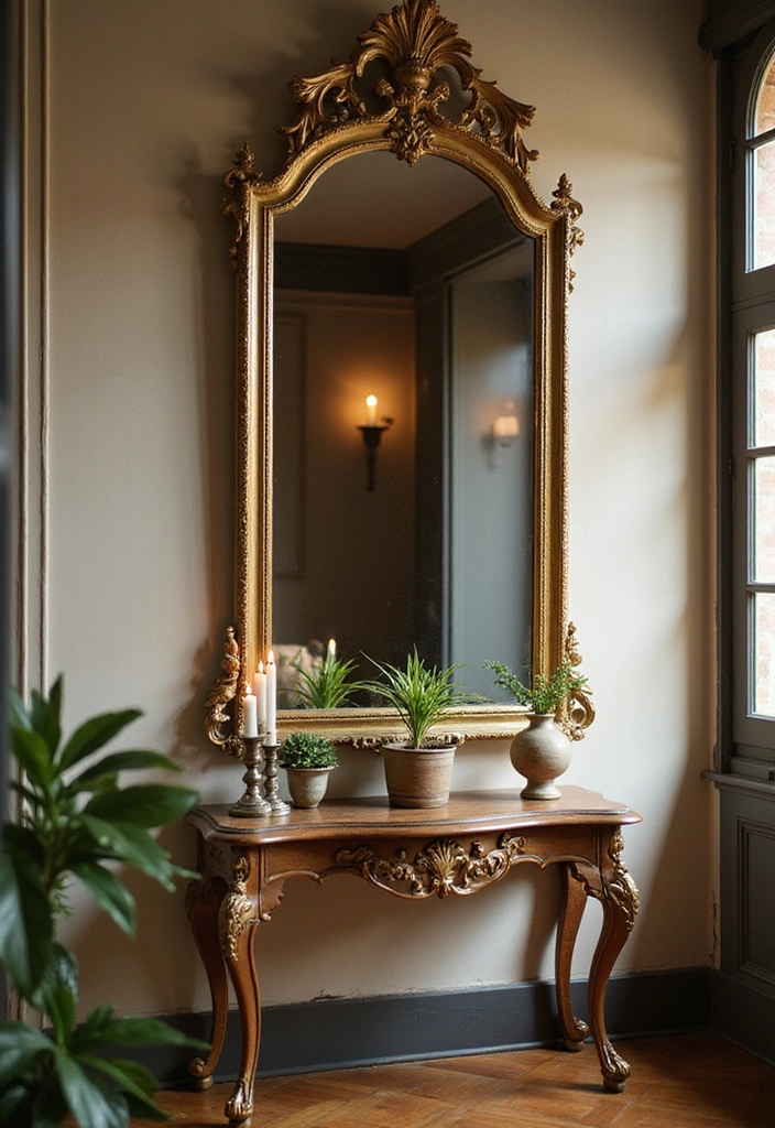 15 Affordable Entryway Mirror Ideas That Look Way More Expensive Than They Are! - 3. Vintage Ornate Mirror