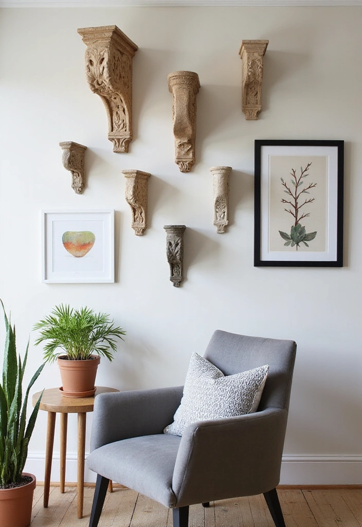 15 Corbel Styling Ideas to Elevate Your Home Office (Get Ready for #9!) - 5. Corbels as Wall Art