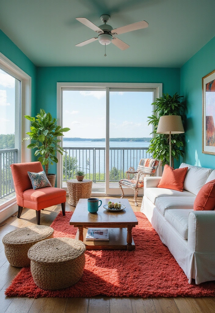 15 Lake House Color Schemes That Will Make You Want to Dive Right In (Wait Until You See #5!) - 10. Vibrant Turquoise and Coral Accents