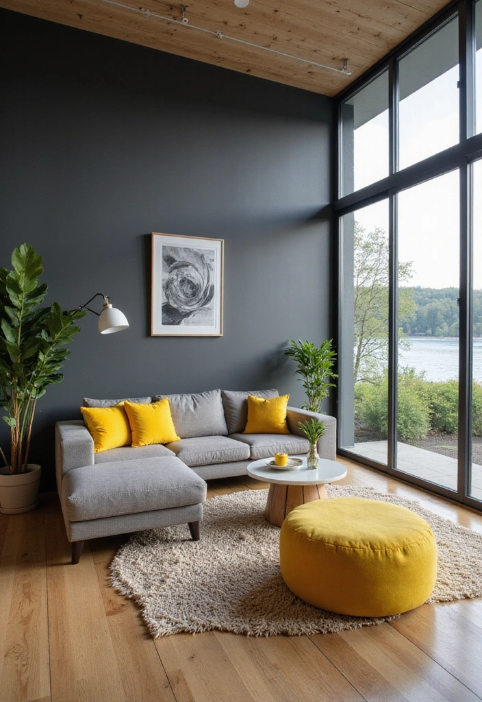 15 Lake House Color Schemes That Will Make You Want to Dive Right In (Wait Until You See #5!) - 7. Charcoal Gray and Bright Yellow