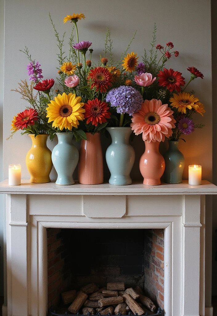 16 Breathtaking Fall Floral Arrangements for Your Fireplace That Will Impress Everyone! - 12. Clustered Vases