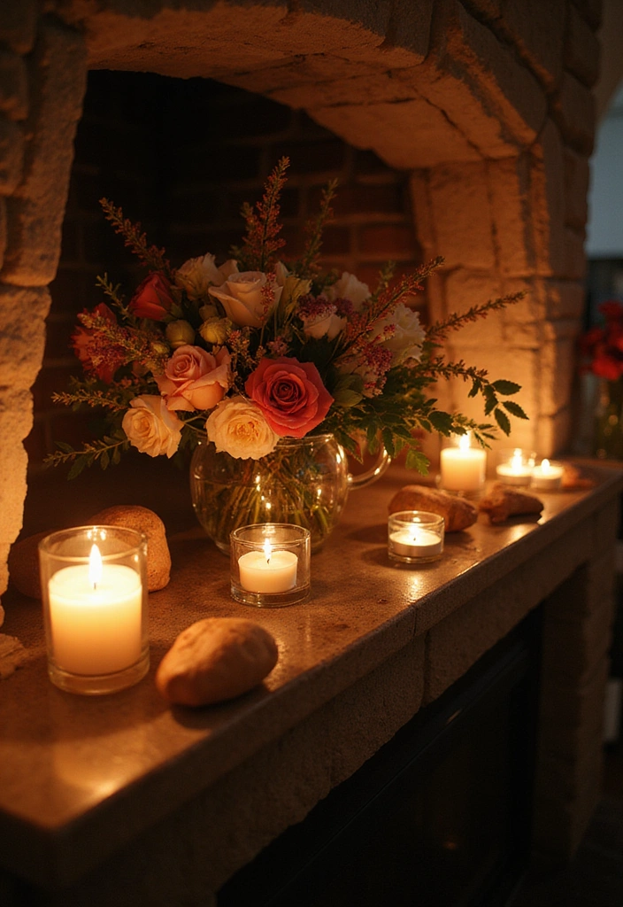 16 Breathtaking Fall Floral Arrangements for Your Fireplace That Will Impress Everyone! - 13. Candlelit Floral Arrangement
