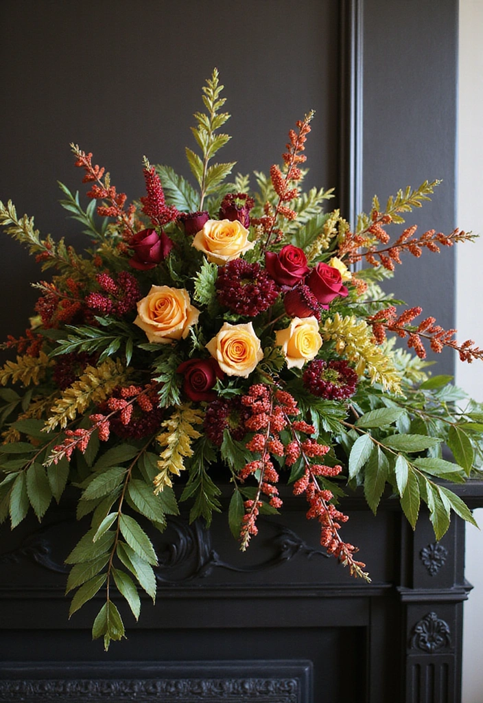 16 Breathtaking Fall Floral Arrangements for Your Fireplace That Will Impress Everyone! - 15. Seasonal Foliage and Berries