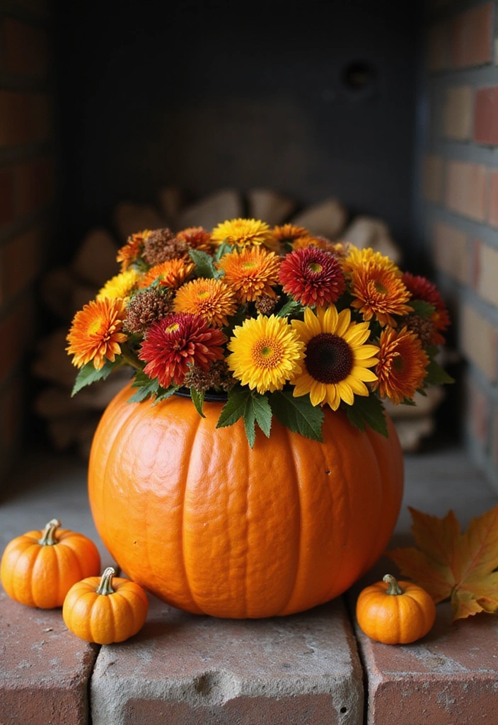 16 Breathtaking Fall Floral Arrangements for Your Fireplace That Will Impress Everyone! - 3. Whimsical Pumpkin Floral Centerpiece