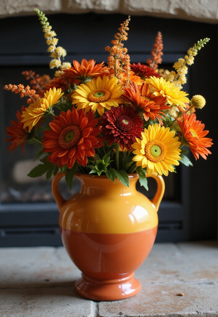 16 Breathtaking Fall Floral Arrangements for Your Fireplace That Will Impress Everyone! - 7. Colorful Fall Bouquets