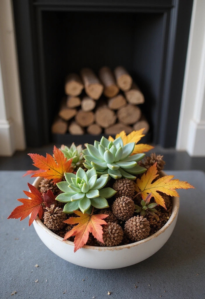 16 Breathtaking Fall Floral Arrangements for Your Fireplace That Will Impress Everyone! - 8. Seasonal Succulent Arrangement