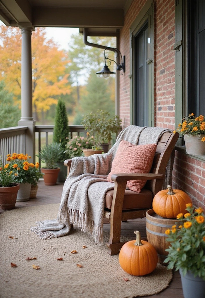16 Fall Porch Decor Ideas That'll Make Your Home Feel Inviting! - 12. Warm Throws and Pillows