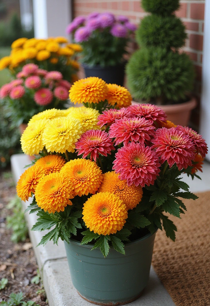 16 Fall Porch Decor Ideas That'll Make Your Home Feel Inviting! - 5. Colorful Mums