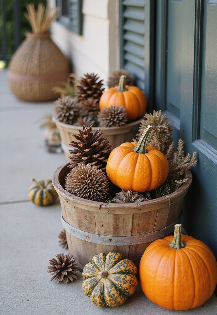 16 Fall Porch Decor Ideas That'll Make Your Home Feel Inviting! - 6. Rustic Baskets
