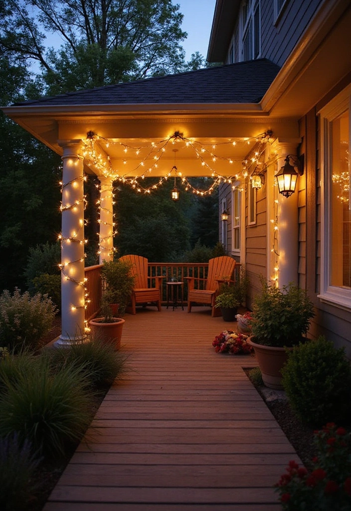 16 Fall Porch Decor Ideas That'll Make Your Home Feel Inviting! - 9. Twinkling String Lights