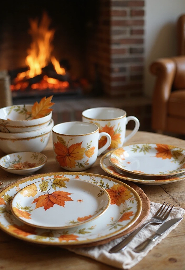 16 Family-Friendly Fireplace Decor Ideas for Fall That Will Create Lasting Memories! - 15. Seasonal Themed Tableware