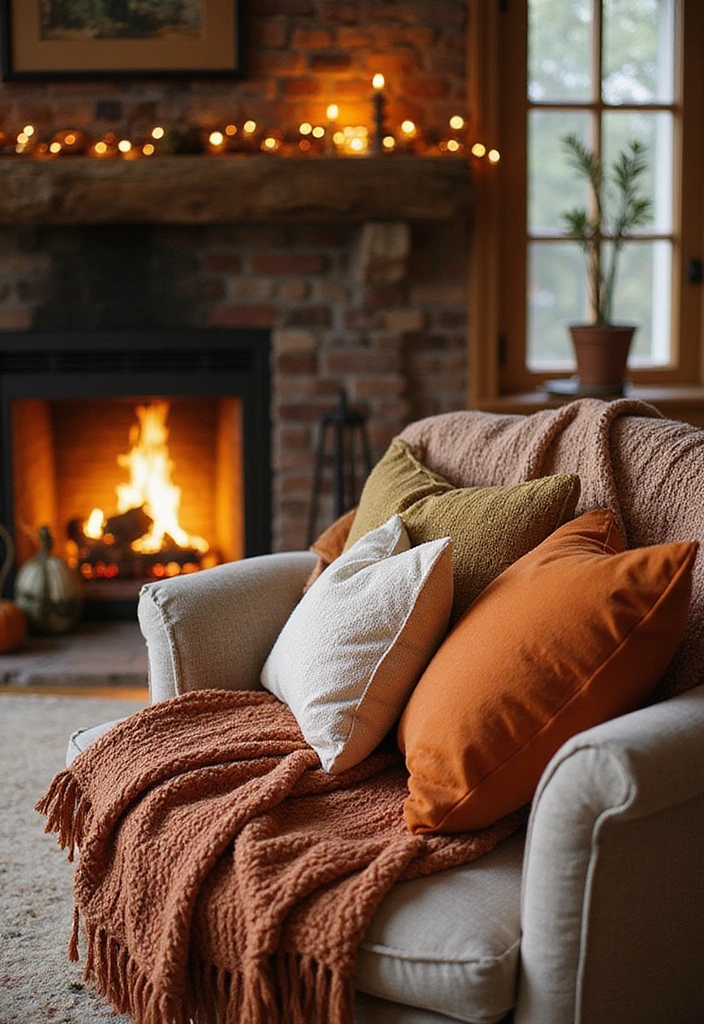 16 Family-Friendly Fireplace Decor Ideas for Fall That Will Create Lasting Memories! - 2. Cozy Blankets and Pillows