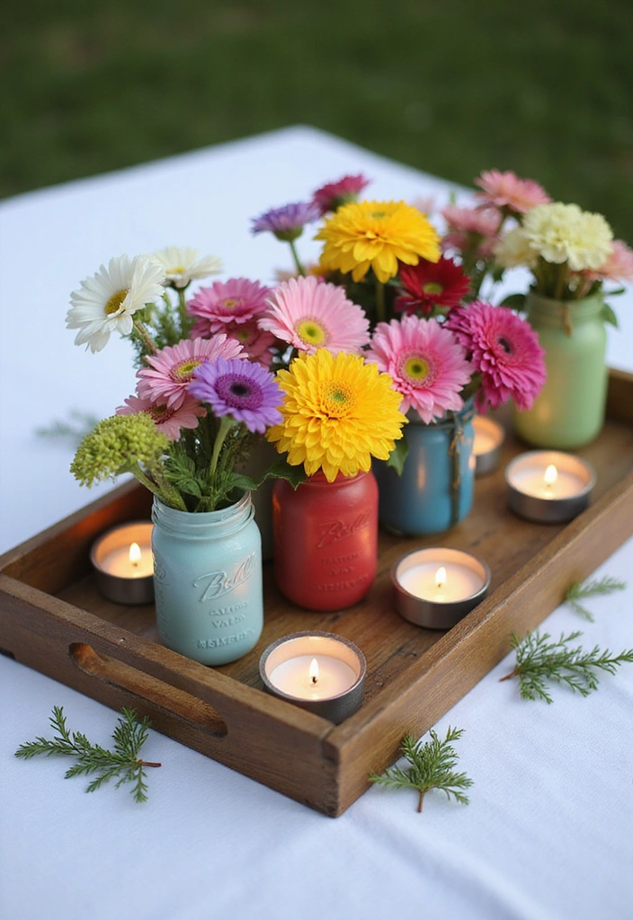 16 Farmhouse Centerpieces Using Trays That Will Wow Your Guests (Don’t Miss #9!) - 1. Rustic Wooden Tray with Fresh Flowers