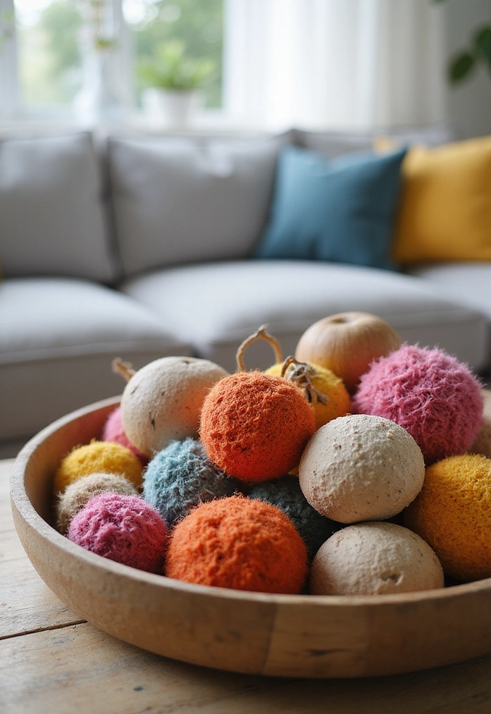16 Farmhouse Centerpieces Using Trays That Will Wow Your Guests (Don’t Miss #9!) - 12. Tray with Colorful Decorative Balls