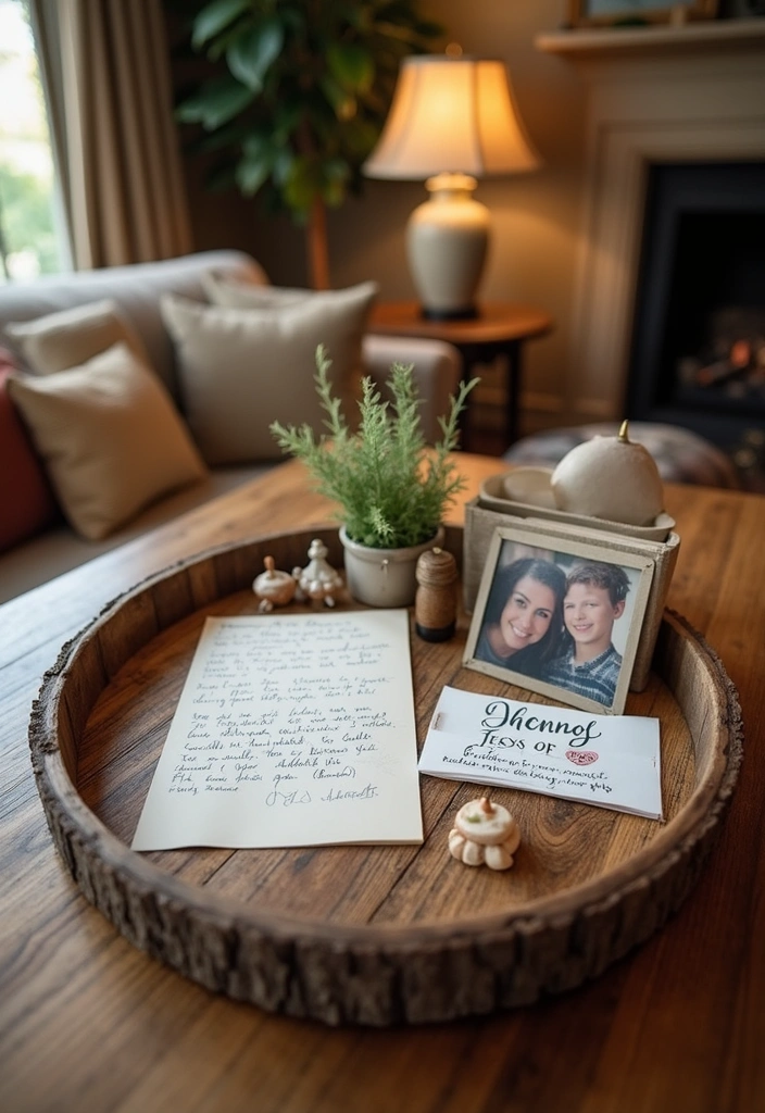 16 Farmhouse Centerpieces Using Trays That Will Wow Your Guests (Don’t Miss #9!) - 13. Farmhouse Tray with Personalized Items