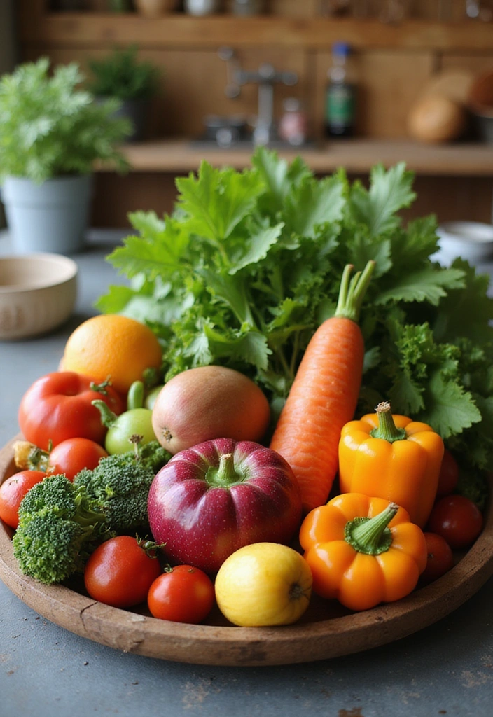 16 Farmhouse Centerpieces Using Trays That Will Wow Your Guests (Don’t Miss #9!) - 15. Tray with Farm Fresh Produce