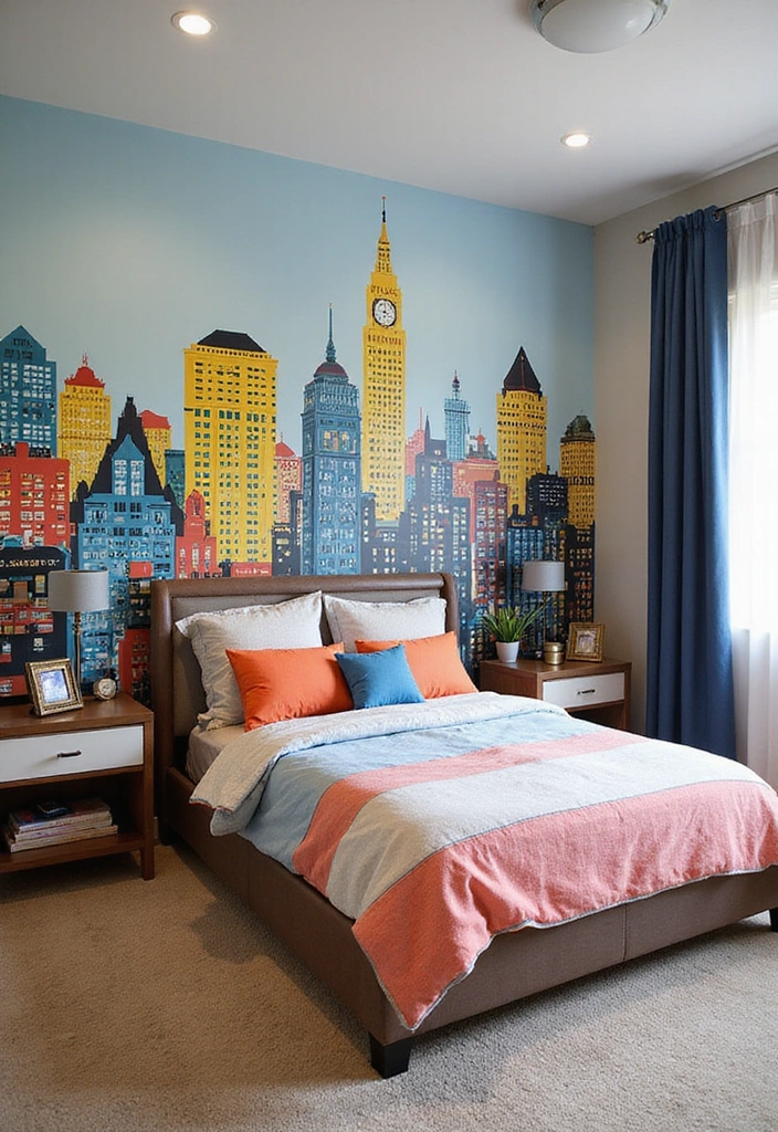 16 Kids Bedroom Accent Wall Ideas That Will Make Their Eyes Light Up (Check Out #7!) - 16. Bright City Skyline