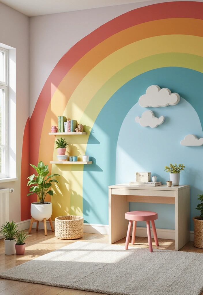 16 Kids Bedroom Accent Wall Ideas That Will Make Their Eyes Light Up (Check Out #7!) - 2. Rainbow Delight