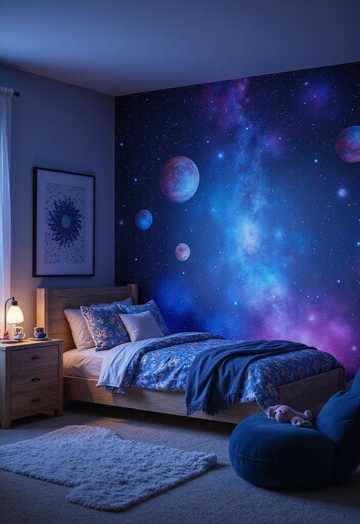 16 Kids Bedroom Accent Wall Ideas That Will Make Their Eyes Light Up (Check Out #7!) - 3. Galactic Adventure