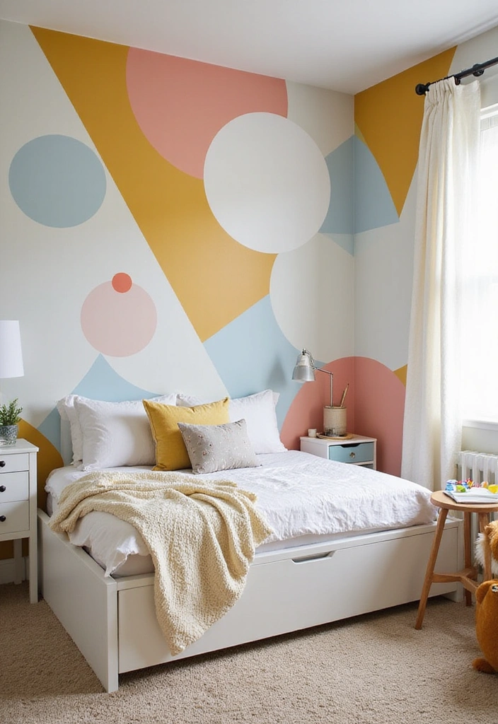 16 Kids Bedroom Accent Wall Ideas That Will Make Their Eyes Light Up (Check Out #7!) - 4. Playful Geometric Patterns