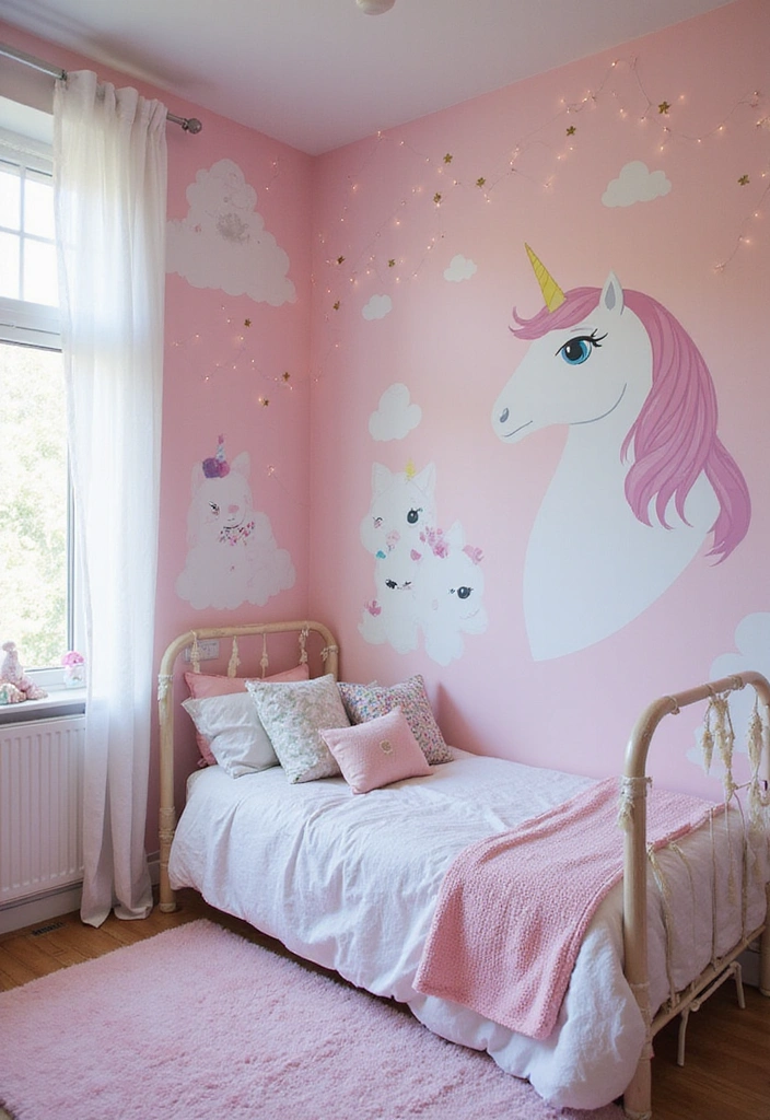 16 Kids Bedroom Accent Wall Ideas That Will Make Their Eyes Light Up (Check Out #7!) - 5. Magical Unicorn Dreams