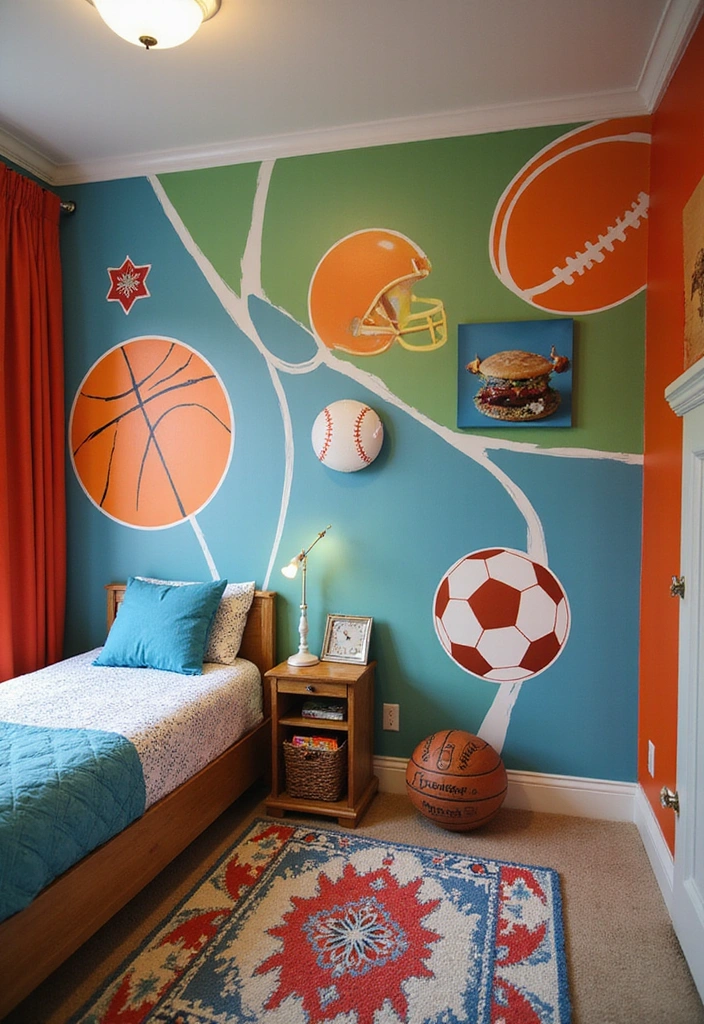 16 Kids Bedroom Accent Wall Ideas That Will Make Their Eyes Light Up (Check Out #7!) - 9. Sports Fanatic
