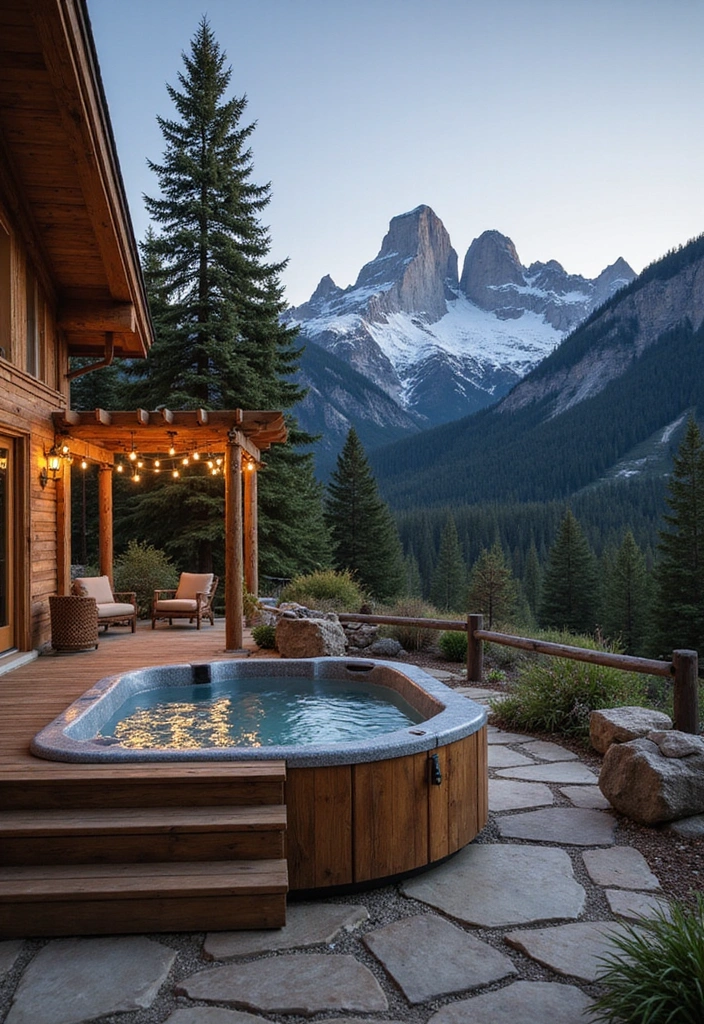 16 Luxury Hot Tub Patios That Redefine Outdoor Elegance (You’ll Want #8!) - 3. Rustic Retreat with a View