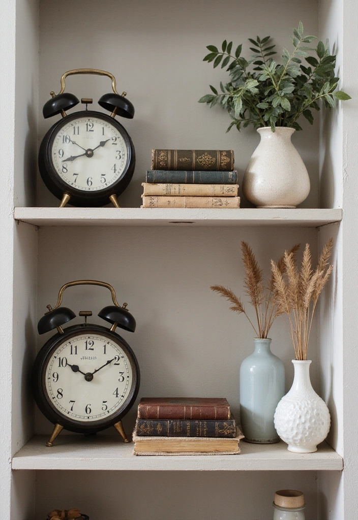 16 Minimalist Farmhouse Shelf Decor Ideas That Prove Less is More (Get Inspired by #10!) - 4. Vintage Finds