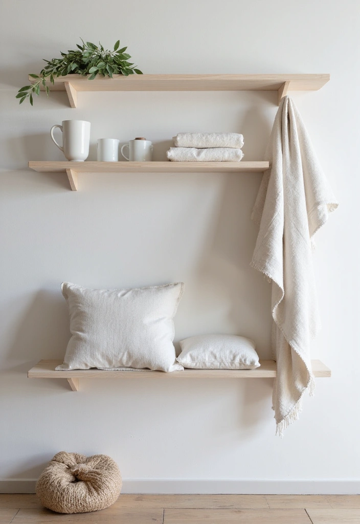 16 Minimalist Farmhouse Shelf Decor Ideas That Prove Less is More (Get Inspired by #10!) - 7. Soft Fabrics