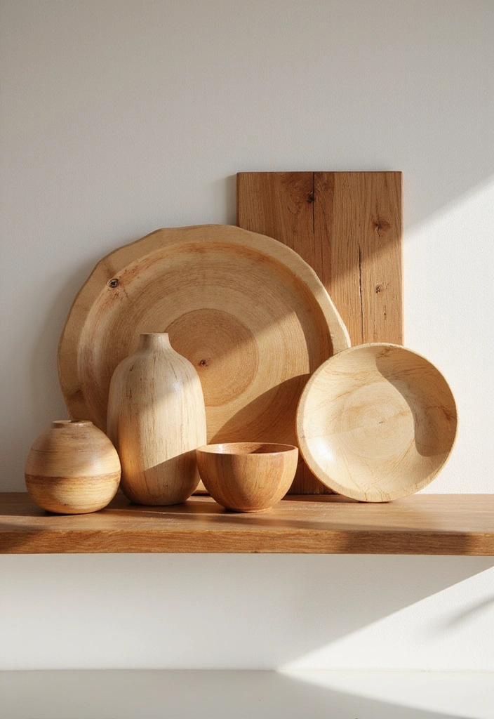 16 Minimalist Farmhouse Shelf Decor Ideas That Prove Less is More (Get Inspired by #10!) - 8. Warm Wood Accents