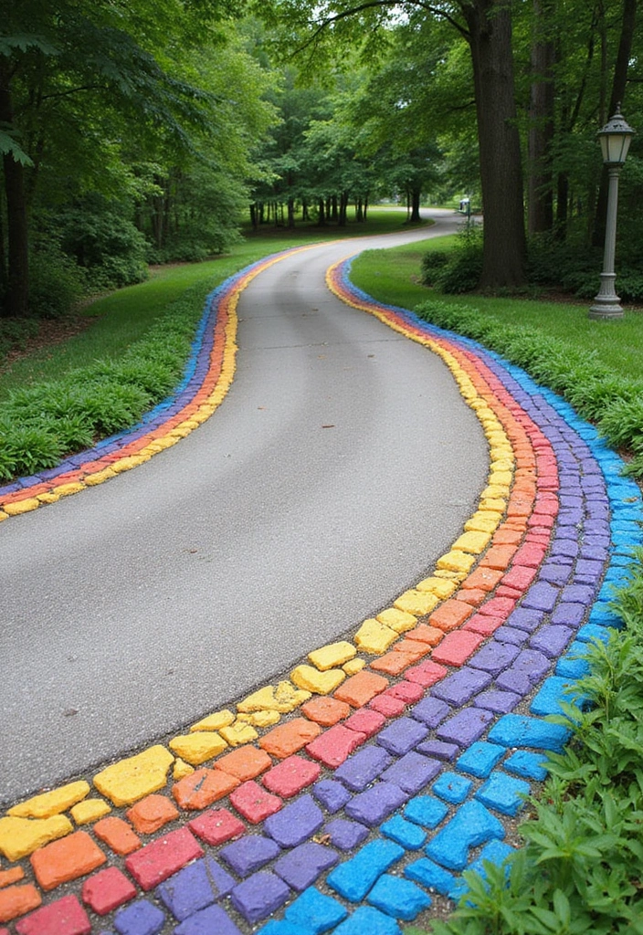 16 Modern Driveway Edging Ideas That Will Elevate Your Home's Style (#9 Is Beyond Chic!) - 11. Bold Colorful Edging