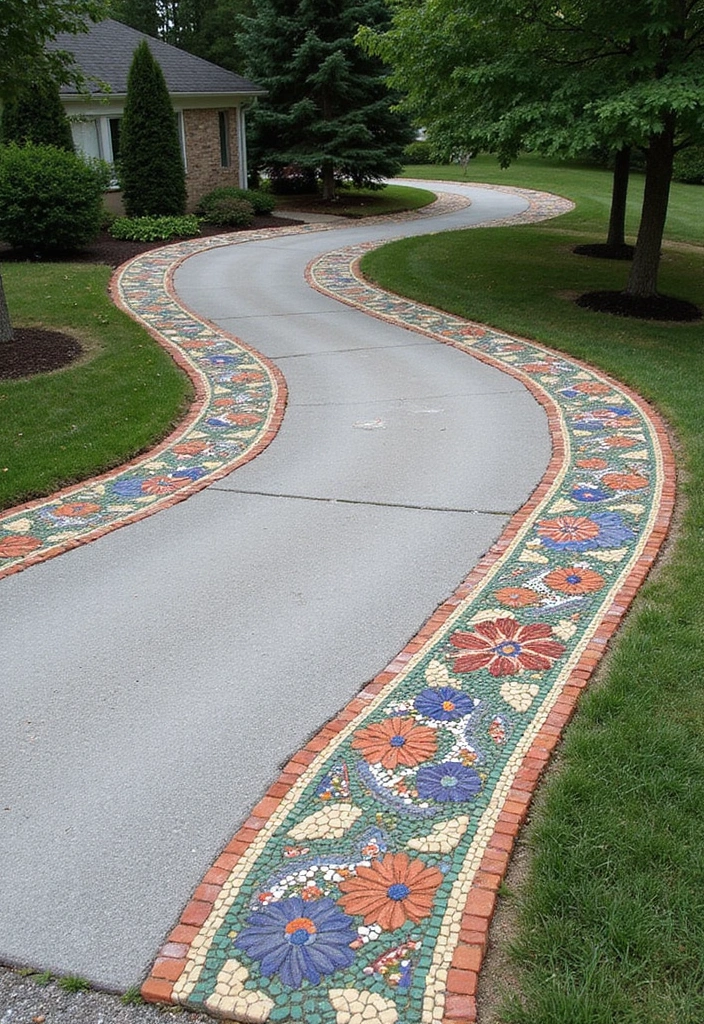 16 Modern Driveway Edging Ideas That Will Elevate Your Home's Style (#9 Is Beyond Chic!) - 16. Artistic Mosaic Edging