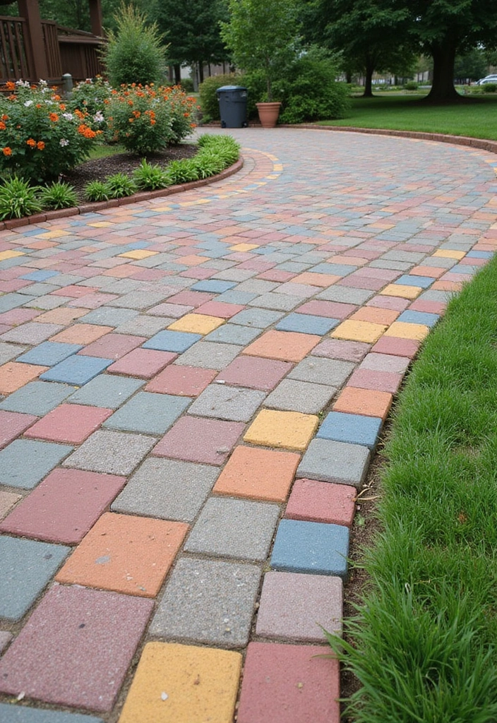 16 Modern Driveway Edging Ideas That Will Elevate Your Home's Style (#9 Is Beyond Chic!) - 5. Colorful Paver Edging