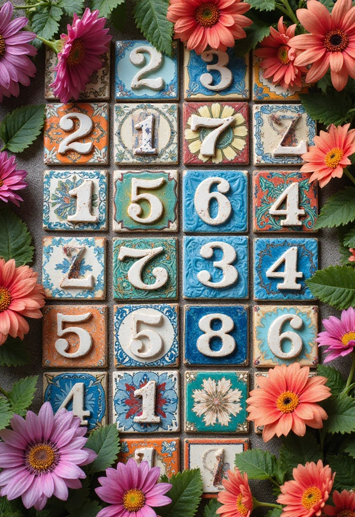 17 Colorful House Number Ideas That'll Brighten Up Your Home's Entrance! - 1. Funky Tile Numbers